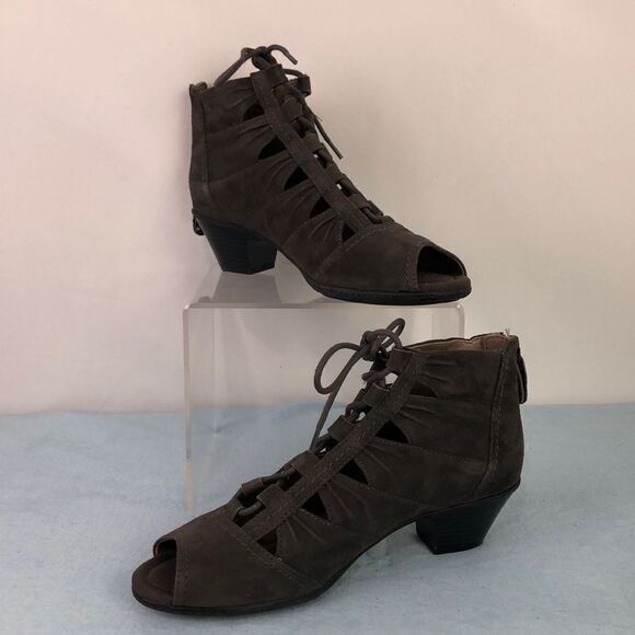 Earth Grey Suede Cage Laced Booties - Picture 1 of 6